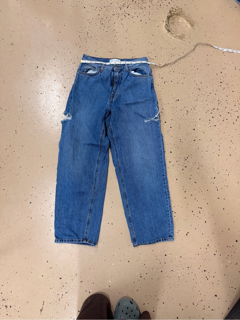Weili Zheng 100% Cotton Relaxed Boyfriend Jeans in Medium Blue Denim